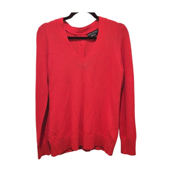 Banana Republic Fine Italian Yarn Filpucci Red V Neck Sweater Button Back Sz L - Picture 2 of 8